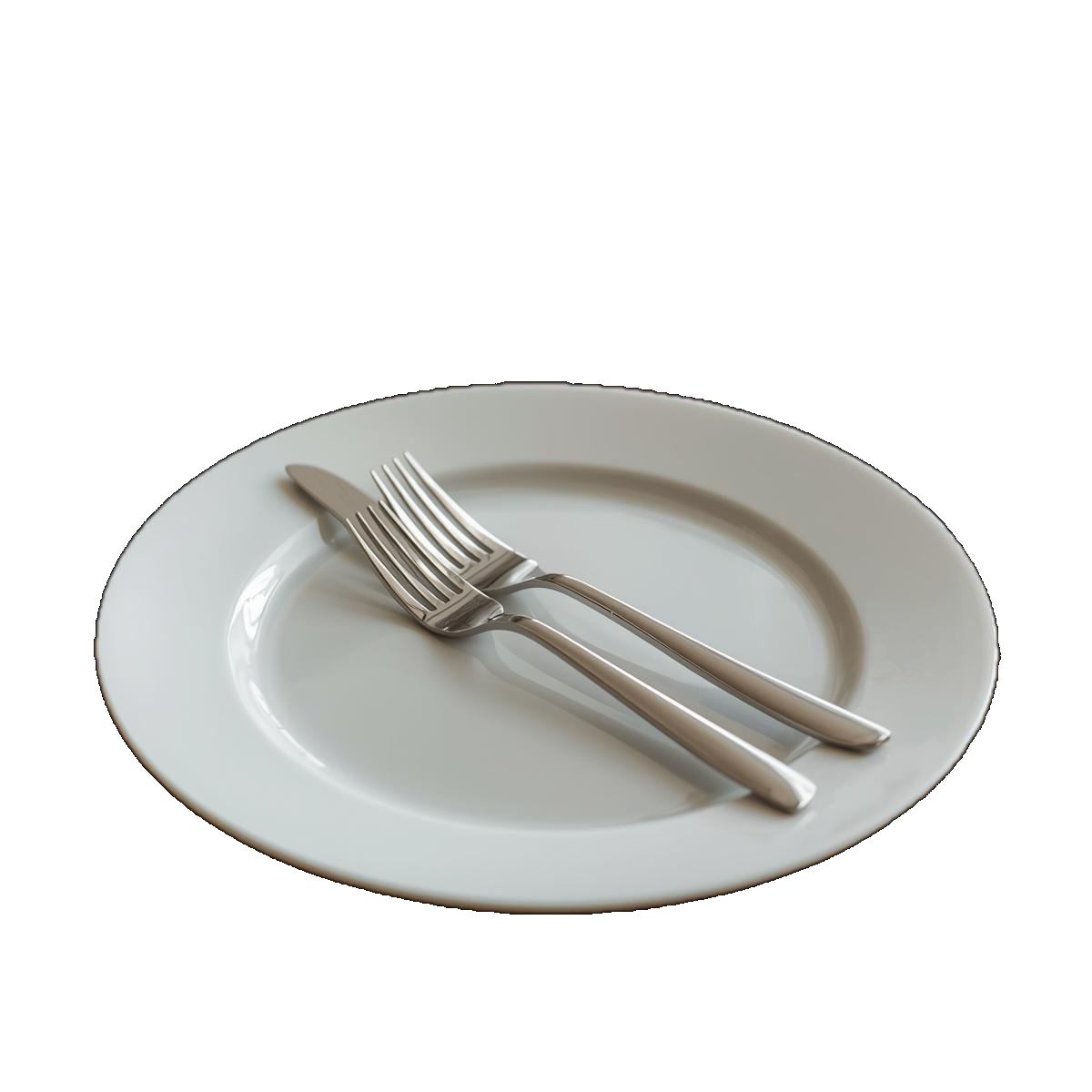 Empty white plate with cutlery